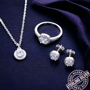 New Stamped S925 Zircon Jewelry gift Set Ring pendent Earring for women